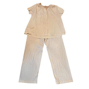 Vintage Shadowline Yellow Nylon Pajamas size 34 Lace and Rosettes